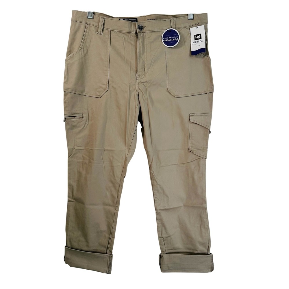 Lee Modern Series Womens Cargo Pants Khaki Tan Midrise Straight Leg Size 18 New